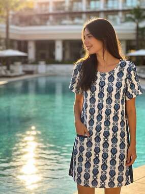 Cabana Life Short Sleeve Shift Dress, 50+ SPF Delray, L